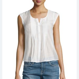 FRAME Victorian Cap Sleeve Button-Front Top, Blanc